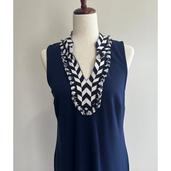 Crown and Ivy Sleeveless Shift Dress Womens S Navy V-Neck Stetch Coastal Core - Picture 2 of 7